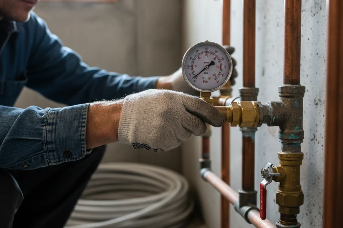 Pressure testing a repaired line during Water Line Repair in Aristes
